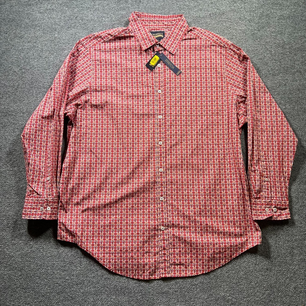 Cremieux Premium Denim Shirt Men 2XB Multi Geometric Stretch Button Front NWT